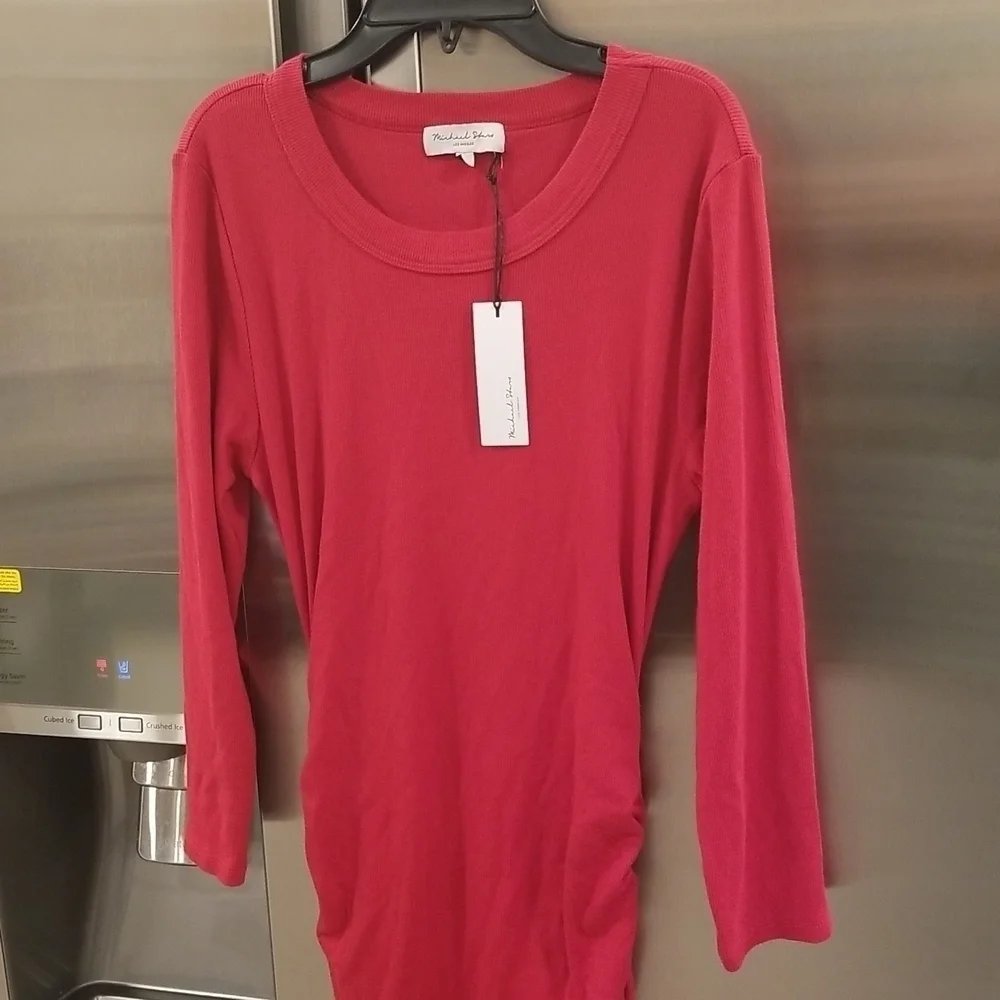 💕MICHAEL STARS💕 Christina Midi Ruched Sheath Dress ~ Heart Red Large L NWT - Picture 7 of 14